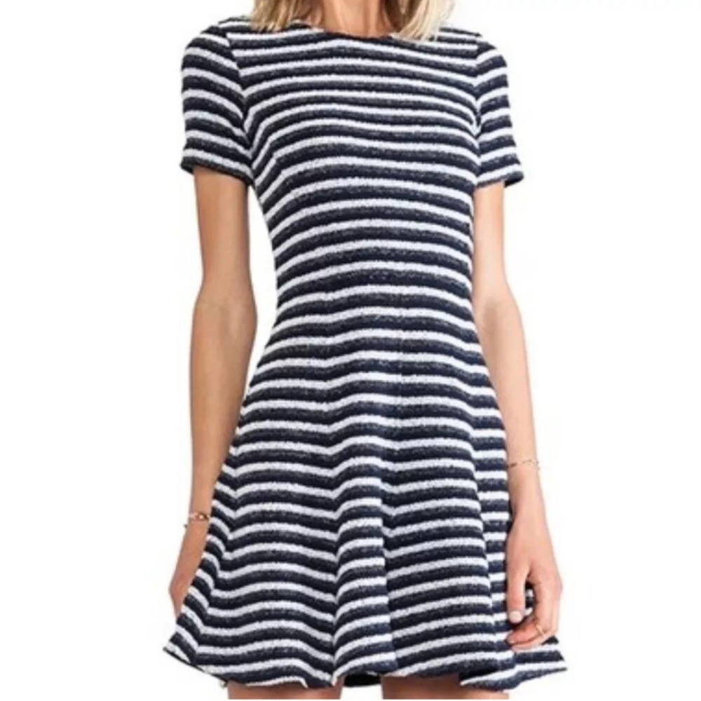 Theory Albita Navy Blue White‎ Stripe Knit Blend Fit & Flare mini dress size 4